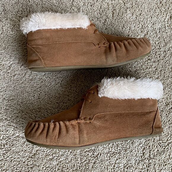 Chestnut brown suede Boots Chrissy moccasin Sherpa Faux Fur Bootie Size 8 - Picture 4 of 8